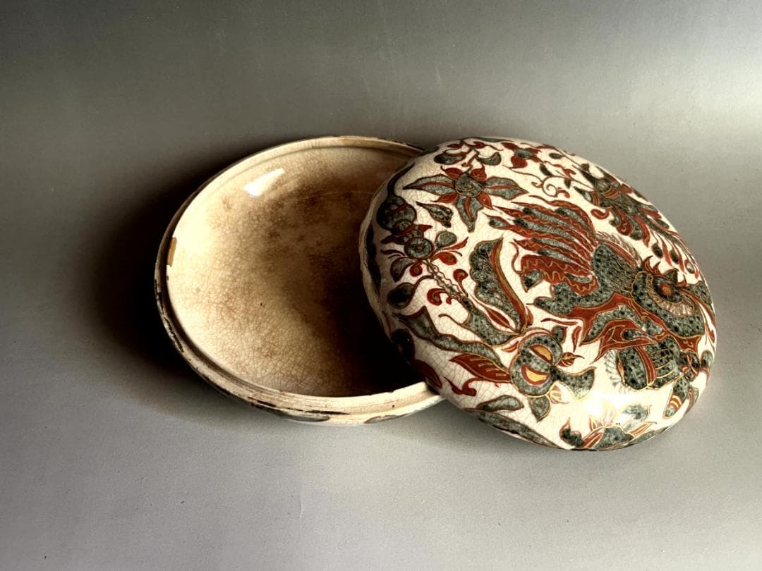 蓋物■明代 呉須赤絵 喰籠 鳳凰 瑞鳥 貫入 果盒 五彩 古玩 極上品 骨董■