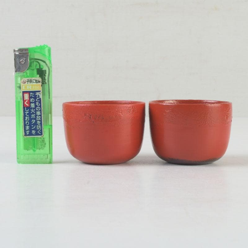 時代漆器　根來塗　梅蒔絵　盃　一對　N　9849