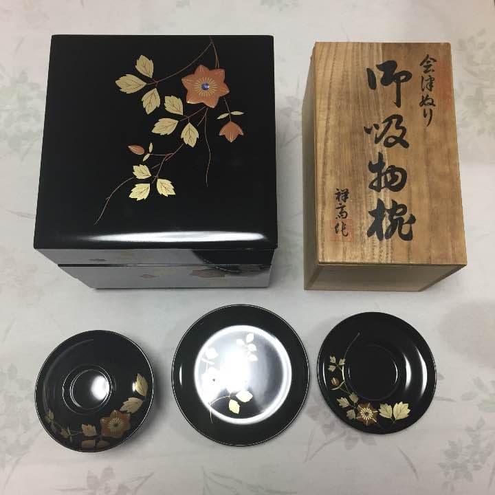 会津塗り 蒔絵 重箱 吸い物椀 菓子皿 茶托セット 定価 10万