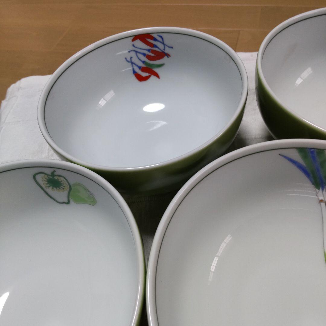 深川製磁 多様丼 鉢 野菜絵変わり５個【未使用新品】