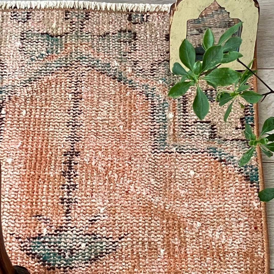 オレンジ✳︎95×46 グリーン　アート　シャンデリア　トルコヴィンテージラグ