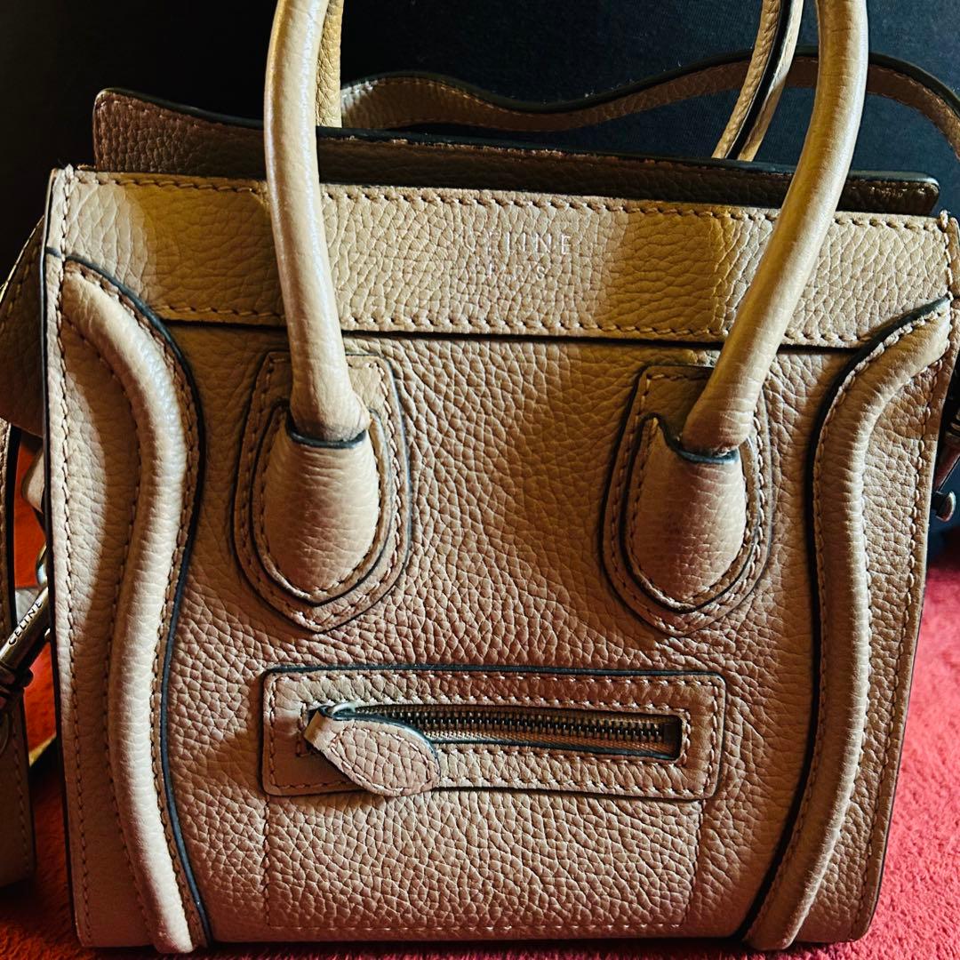 グレー レザー ハンドバッグ ショルダー付 ラゲージナノ ショッパー ベージュ