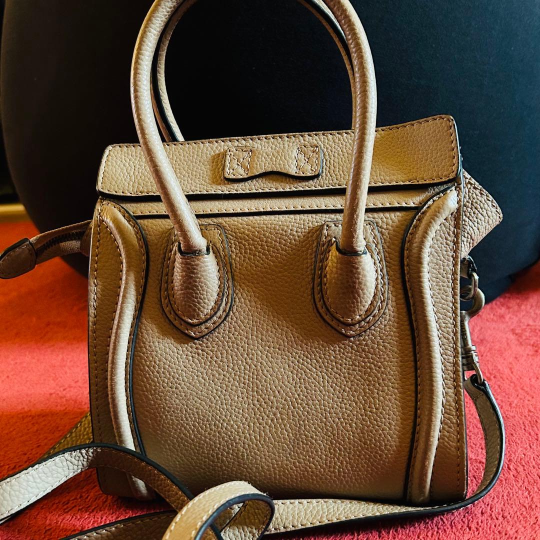 グレー レザー ハンドバッグ ショルダー付 ラゲージナノ ショッパー ベージュ