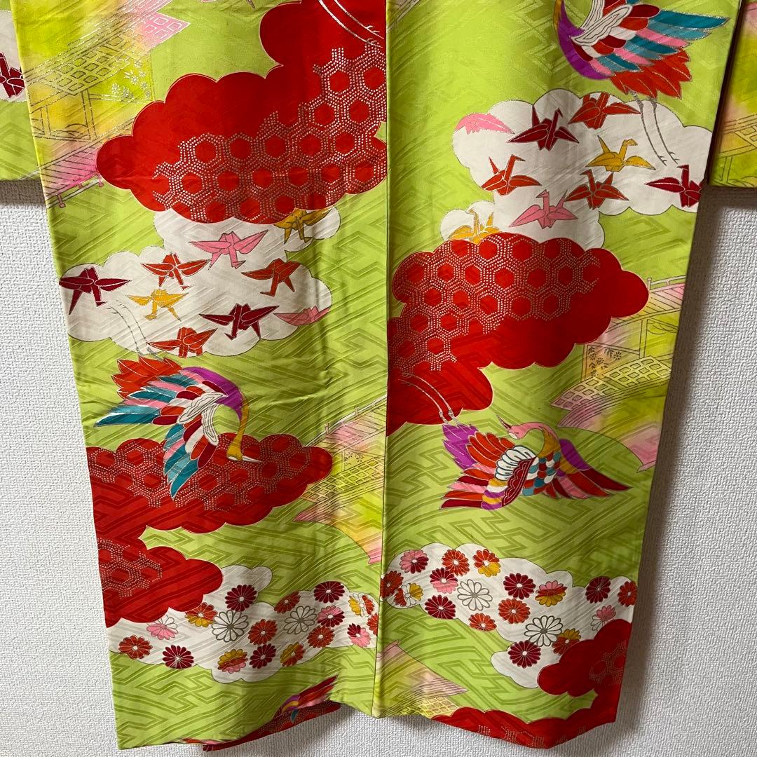 七五三　7歳　黄緑　アンティーク　着物セット