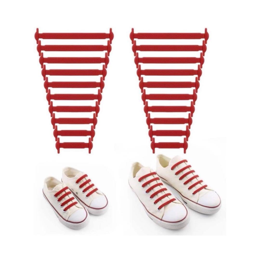 ☆ 結ばない 靴紐 ゴム 靴ひも 伸縮 靴紐 ほどけない シリコン 赤