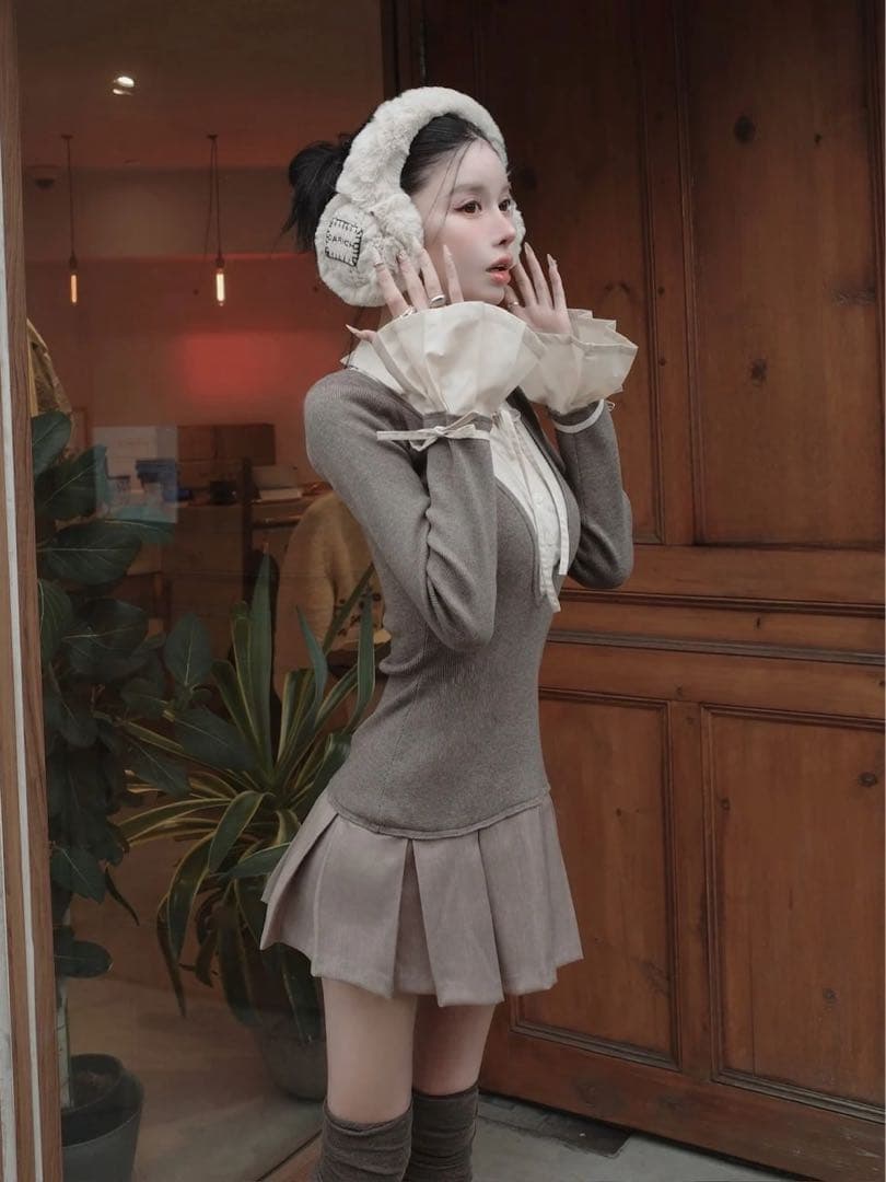 シャツドッキングプリーツミニワンピース FREE MOC