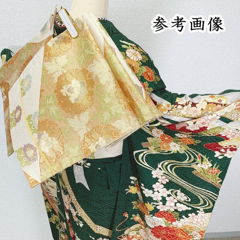 602z26.403u1.404y3.小物.半衿.311x11☆振袖 緑 古典柄