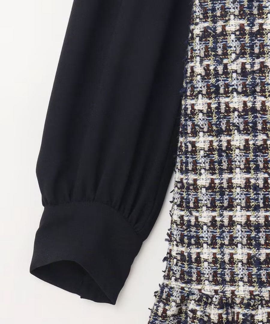 ツイードリボン付きノースリーブワンピース