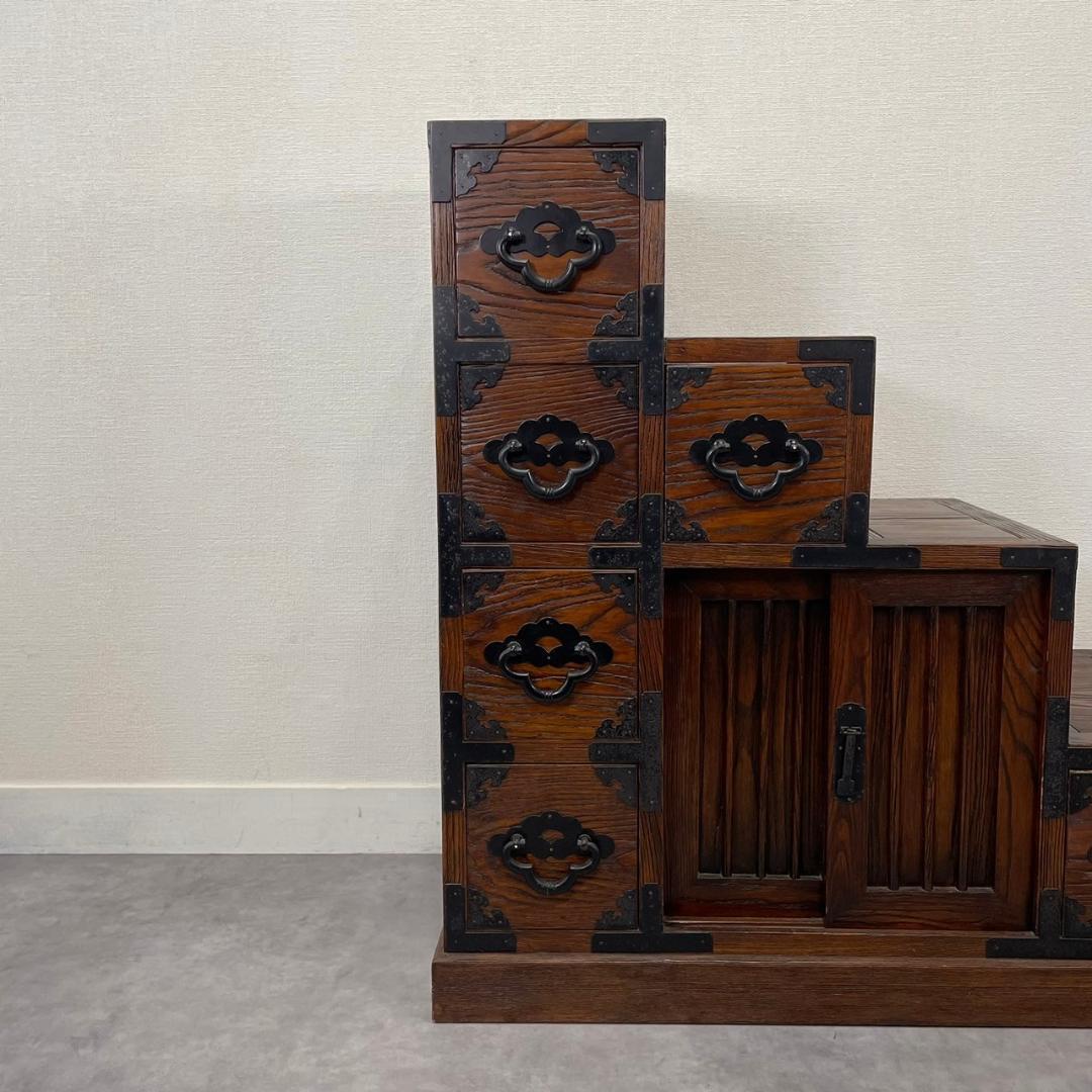 両面 階段箪笥 4段 飾り棚 民芸家具 小物入れ レトロ ヴィンテージ 和家具