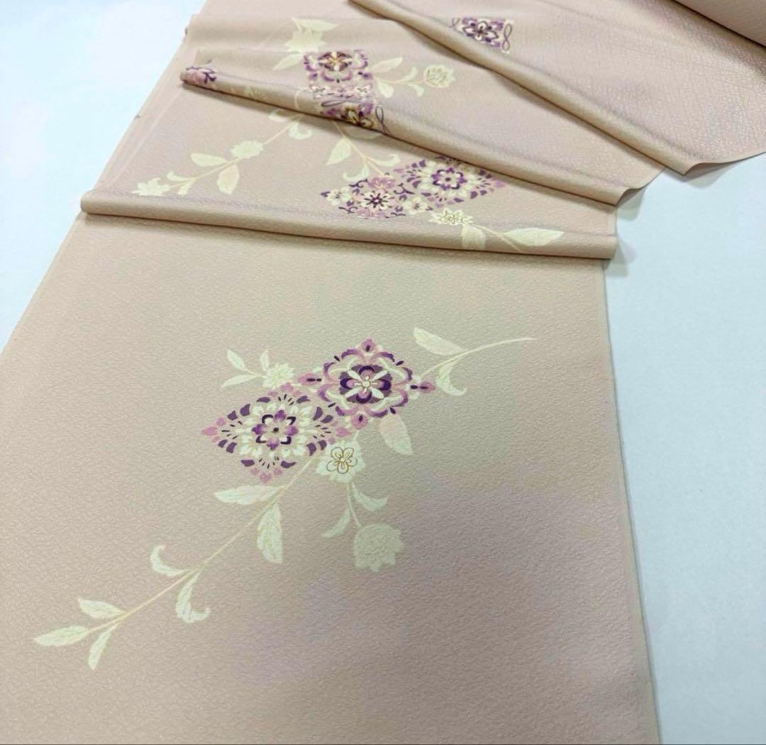 着物　正絹　反物　訪問着　付け下げ　手描き　友禅　薄ピンク