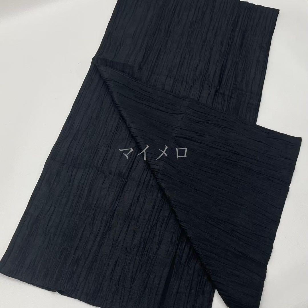 浴衣　綿麻　粋な夏着物　縦縞　黒　兵児帯　プリーツ　2点　0731①