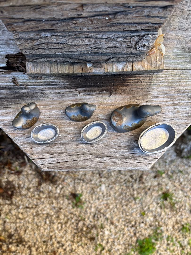 ◆フランスアンティーク｜ピューター製アヒル小物入れセット手作り小鳥錫ミニオブジェ