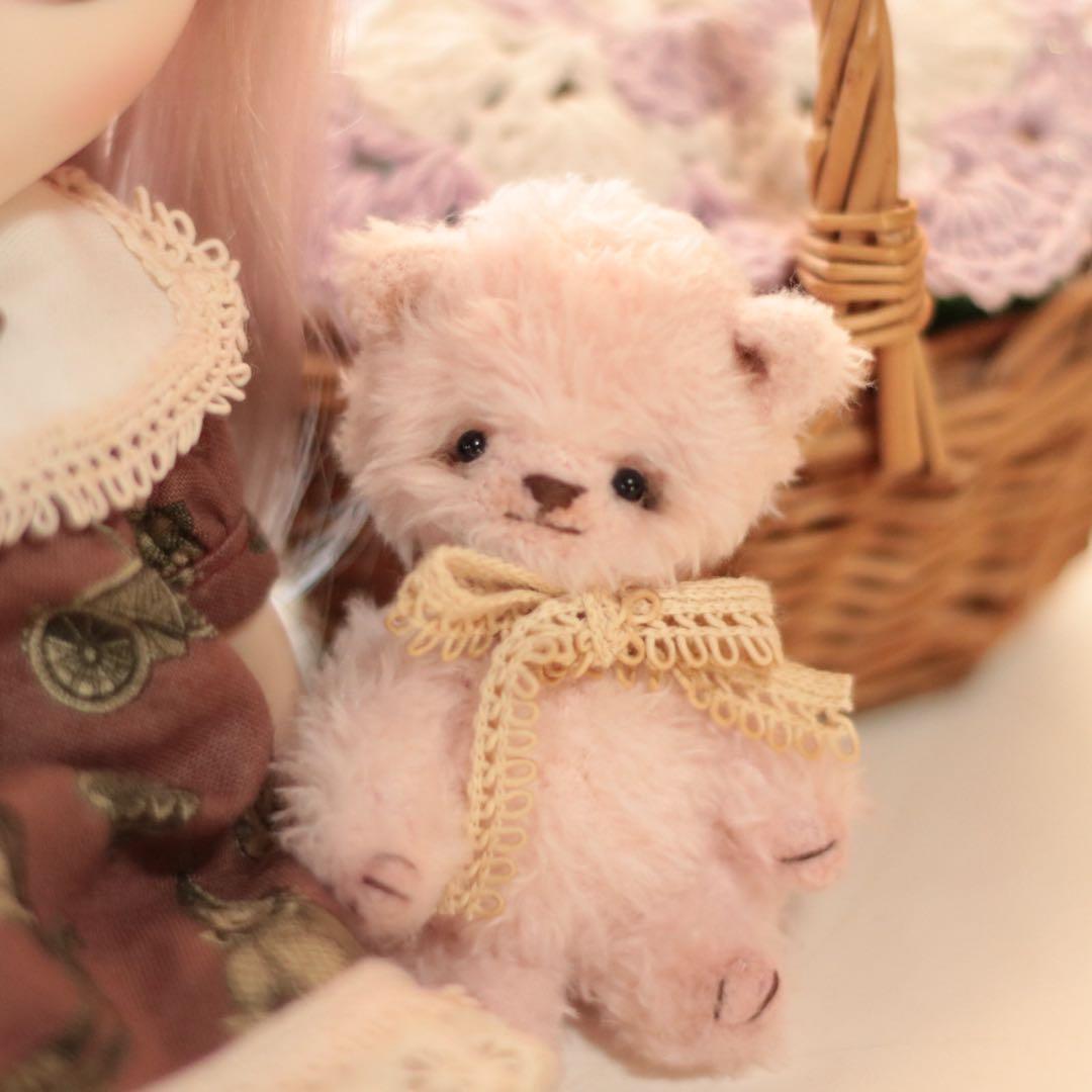 テディベア　9cm ピンク　ハンドメイド　アーティストベア　オリジナルベア