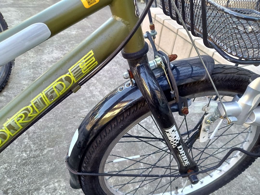 値引可★【東京/引取/配送】キッズバイク オリーブグリーン 20インチ 前カゴ付