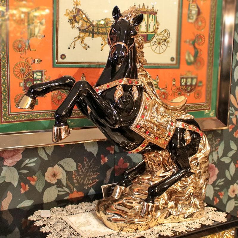 跳ね馬のオブジェ 大 黒馬 置物 風水 インテリア 113-354