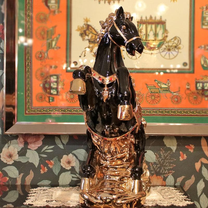 跳ね馬のオブジェ 大 黒馬 置物 風水 インテリア 113-354