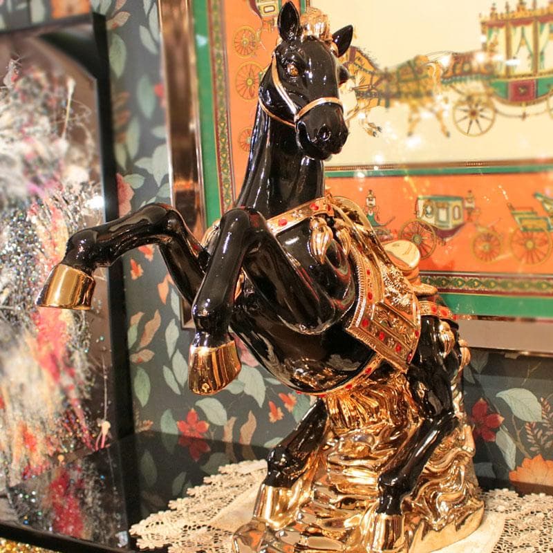 跳ね馬のオブジェ 大 黒馬 置物 風水 インテリア 113-354