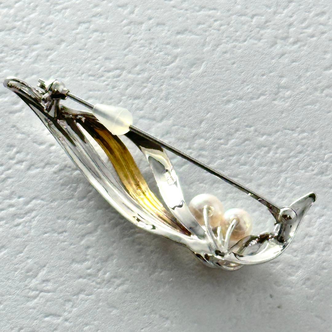 TASAKI　タサキ　3珠　パール付　コンビ　ブローチ　シルバー　K18