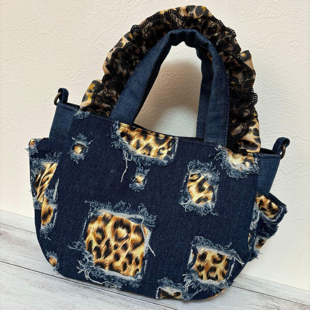 m*︎様 クムくん★レオパード＆クラッシュデニム★チューリップバッグ☆ コヤンイ