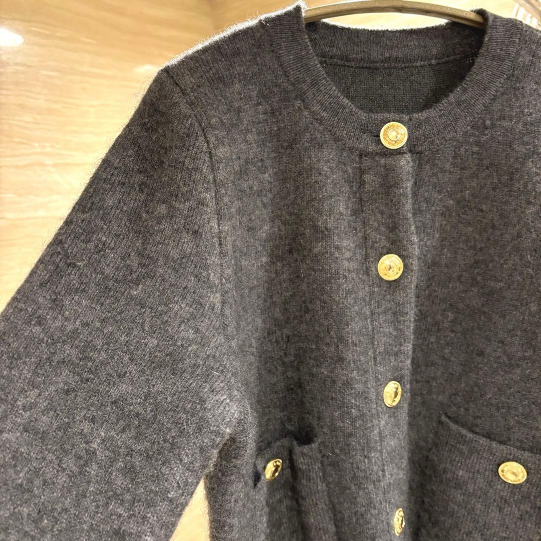 anuans アニュアンス カシミヤブレンドノーカラーニットジャケット