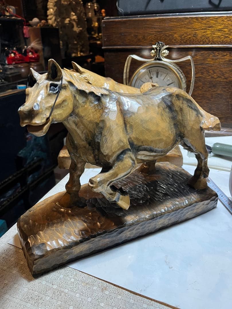 馬の木彫り、木彫りの馬、道産子馬木彫り、道産子馬、北海道の馬、番場馬