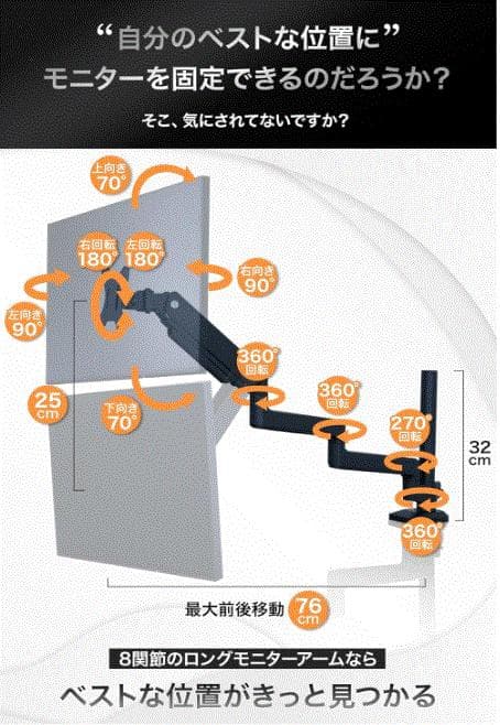 【良品】EastForce モニターアーム シングル ブラック