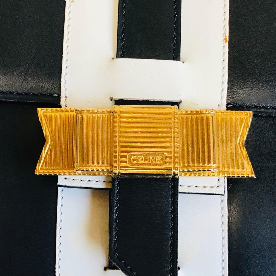 【極美品】セリーヌ ショルダーバッグ 肩掛け フラップ リボン ロゴ金具