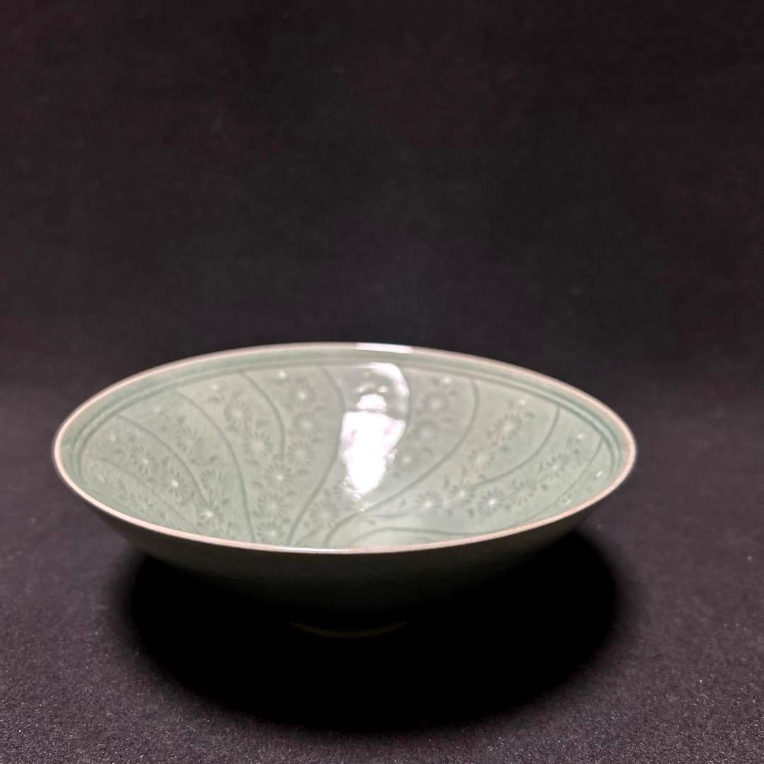 黄仁哲　松岩窯　高麗青磁茶碗　平茶碗　木箱　栞　共布