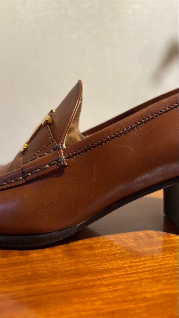 エルメス　ブラウンレザー ローファー ゴールドHロゴ