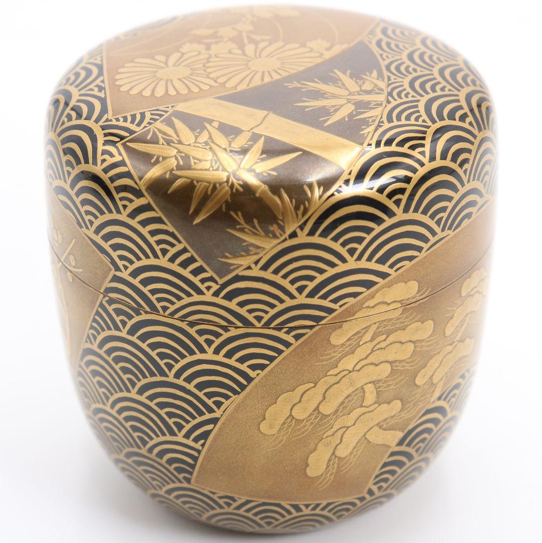 Gojyo 青海波に五君子蒔絵 中棗 松竹梅 内金梨子地 茶道具　M881