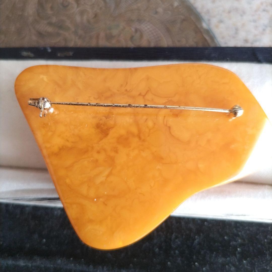 大振り ロイヤルアンバー 天然琥珀 ブローチ ヴィンテージ