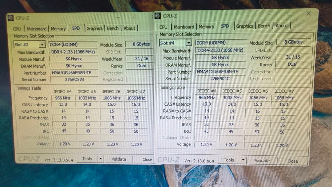 DDR4 8GBx2枚 16GB pc4-2133 動作確認済み ②