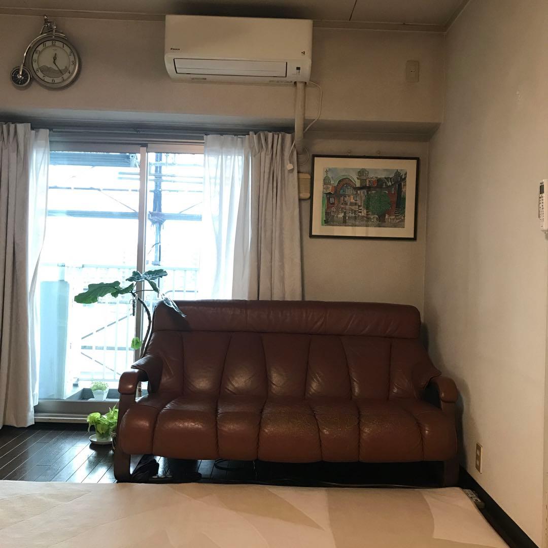 松浦ページ　本革ソファー　長椅子　3人掛け　アンティーク