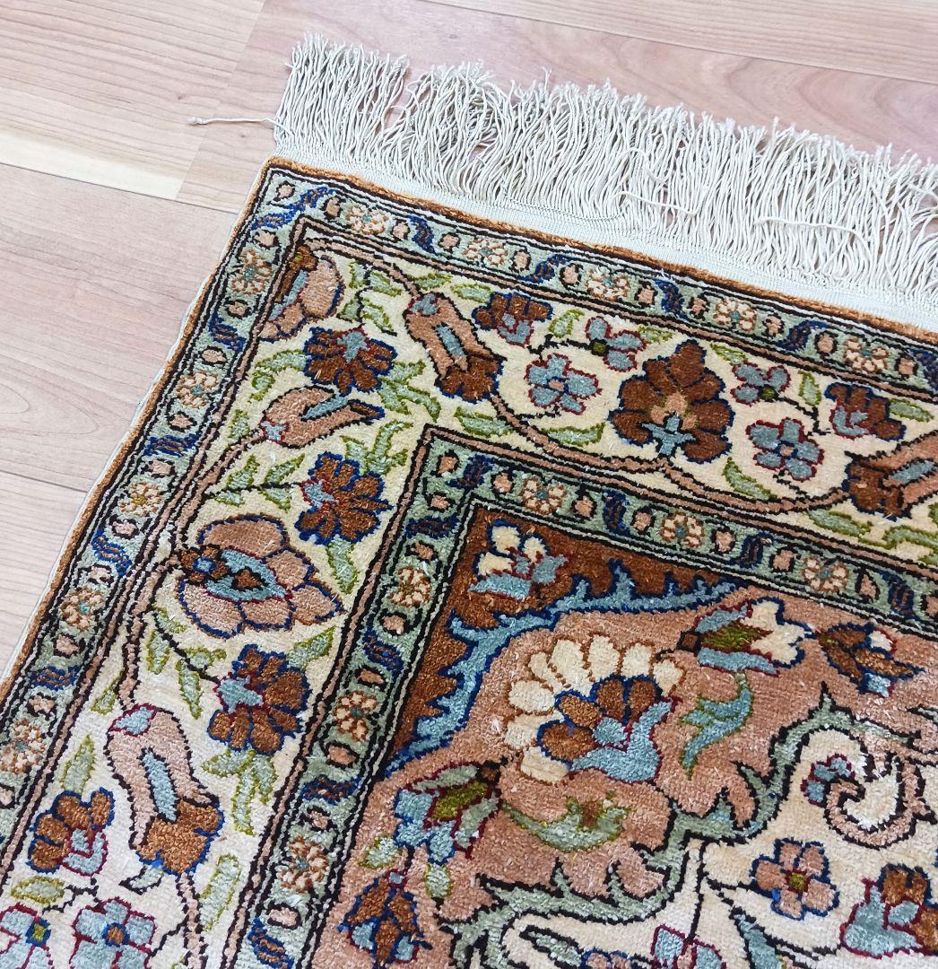 Y3050 トルコ絨毯 カイセリ 手織り72万ノット シルク 128×83㎝