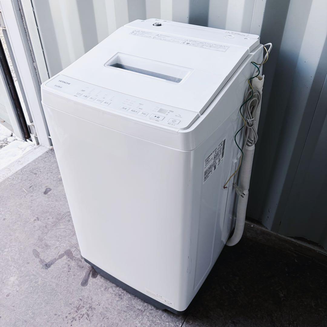 運搬取付無料！清潔ホワイト純正日立コンパクト大容量全自動洗濯機！完動超美品！