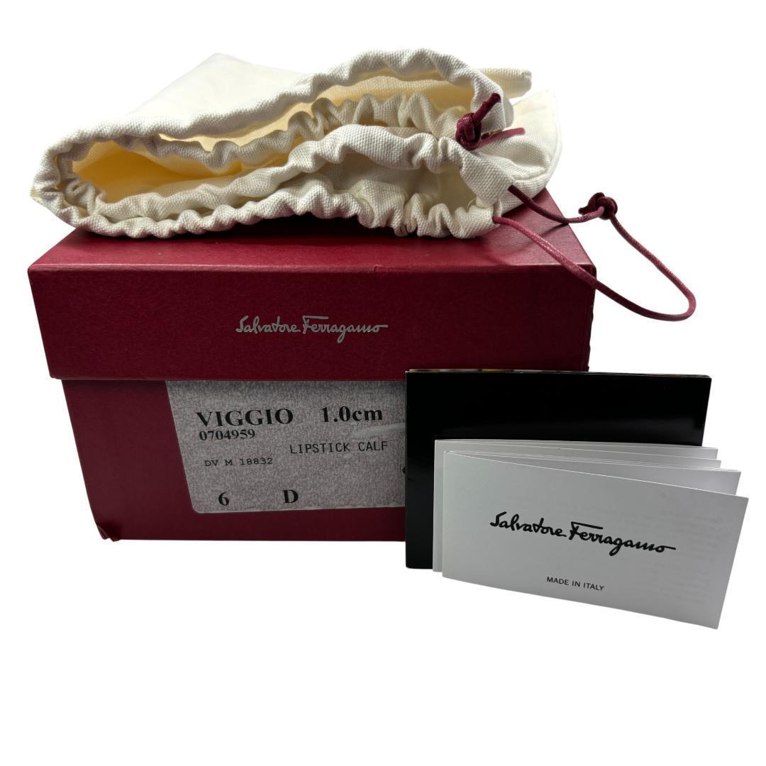新品級 フェラガモ ガンチーニ ミュール 赤 6D 23.5cm レディース