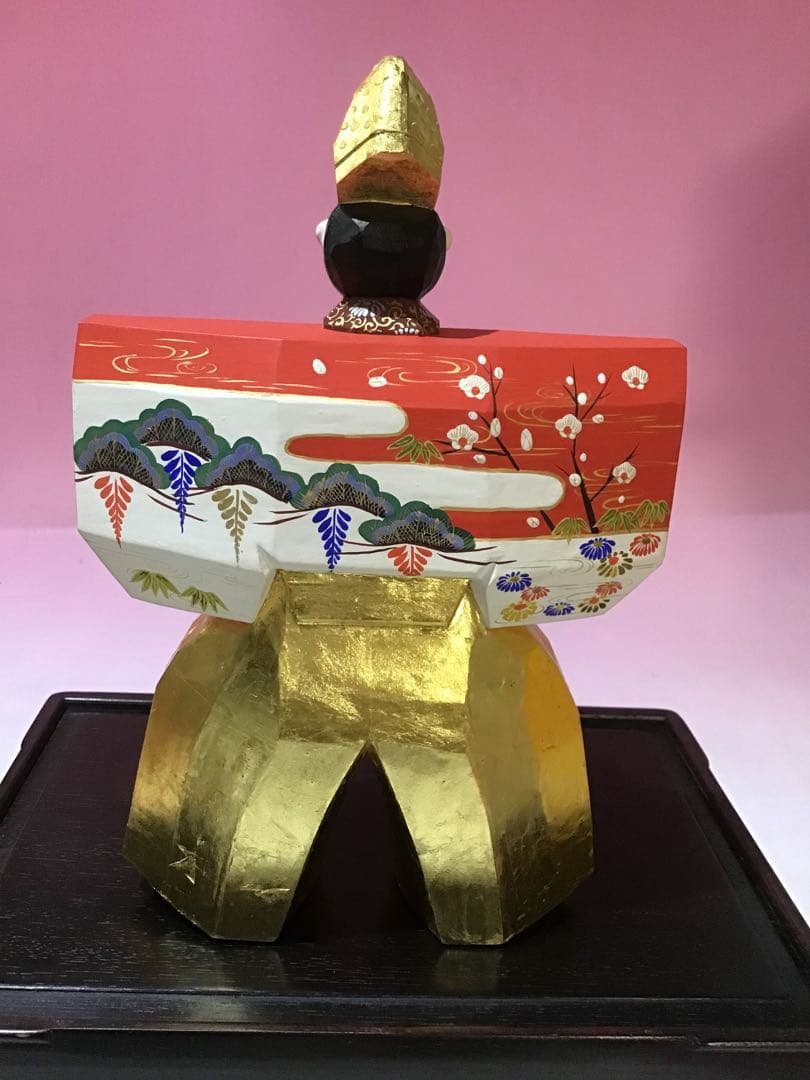 12398 奈良 一刀彫 雛人形 立雛 南部 山脇利精 金彩 木彫 美品