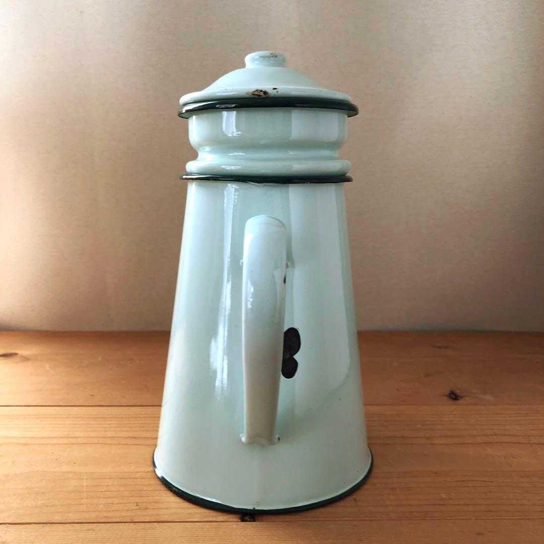 古いホーローポット　琺瑯　フランス　アンティーク　漉し器　カフェ　no.223