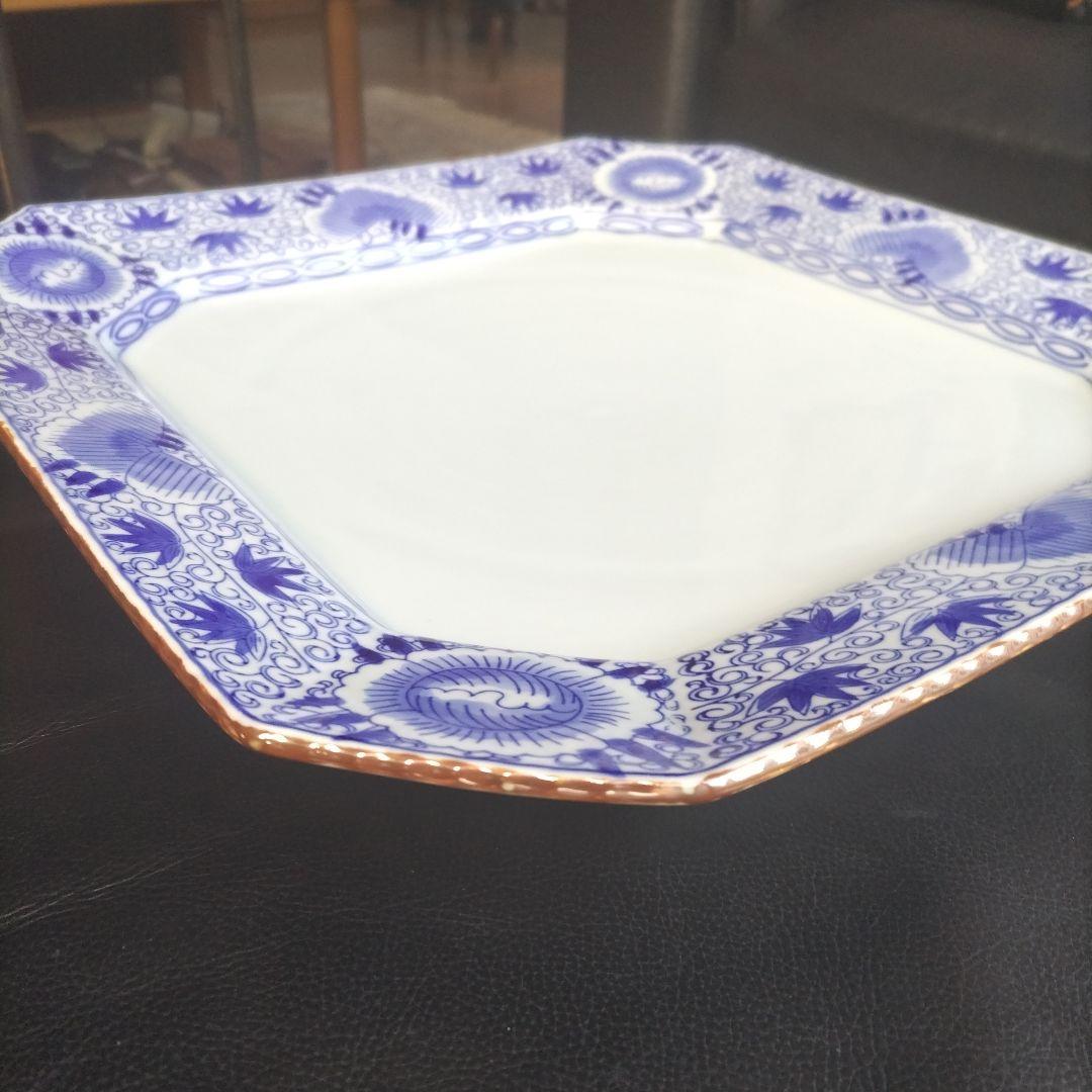 特大 八角皿 有田焼 賞美堂 基泉 染付 草花紋 盛り皿 深皿