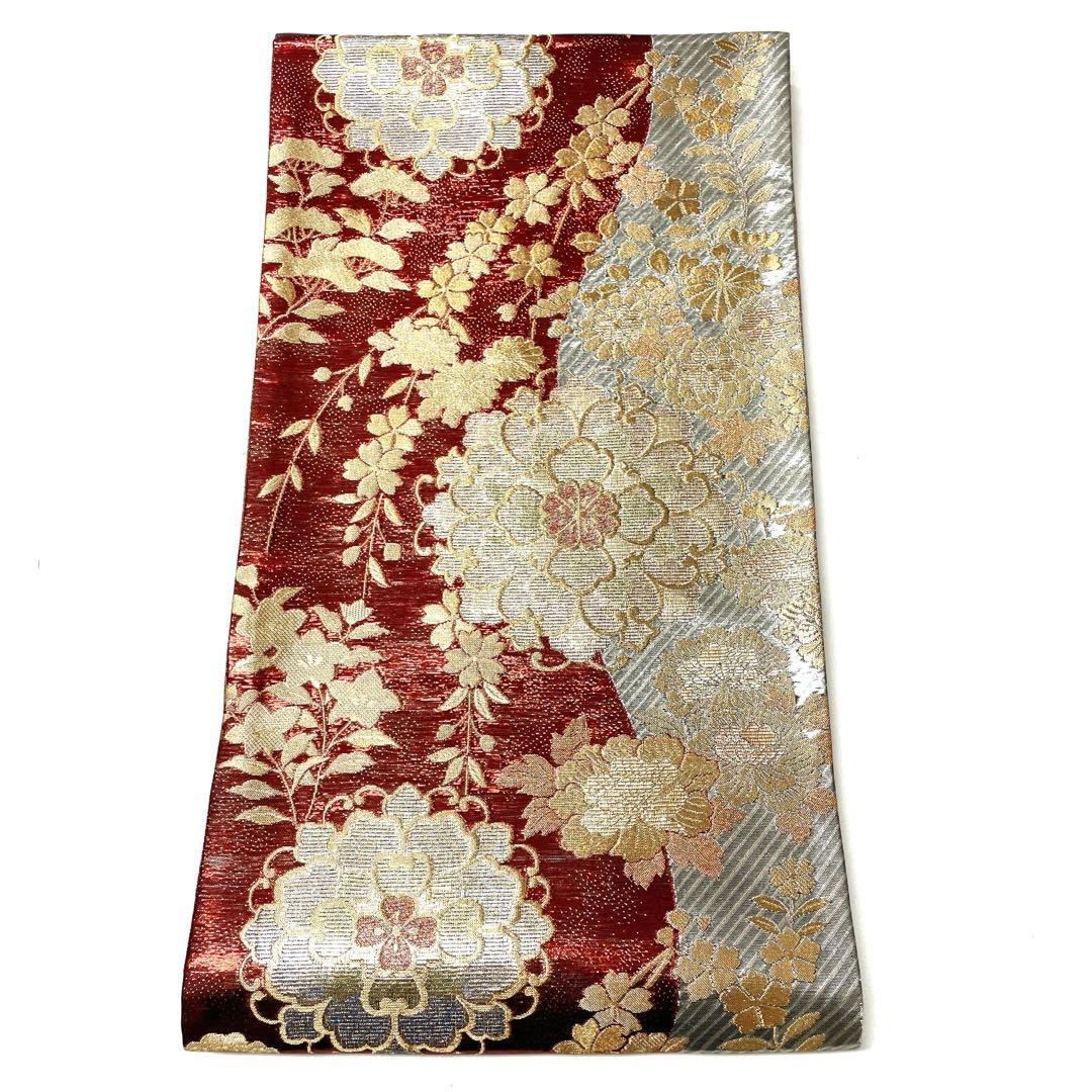 V1400 ●高級 正絹 彩匠 六通 袋帯 華文 花文