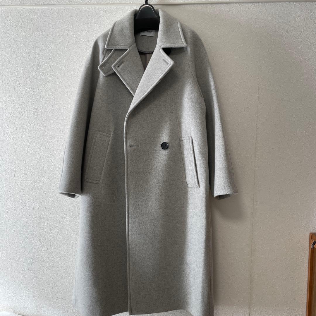 アダムエロペ　ウールボンディングロングコート　ライトグレー　38