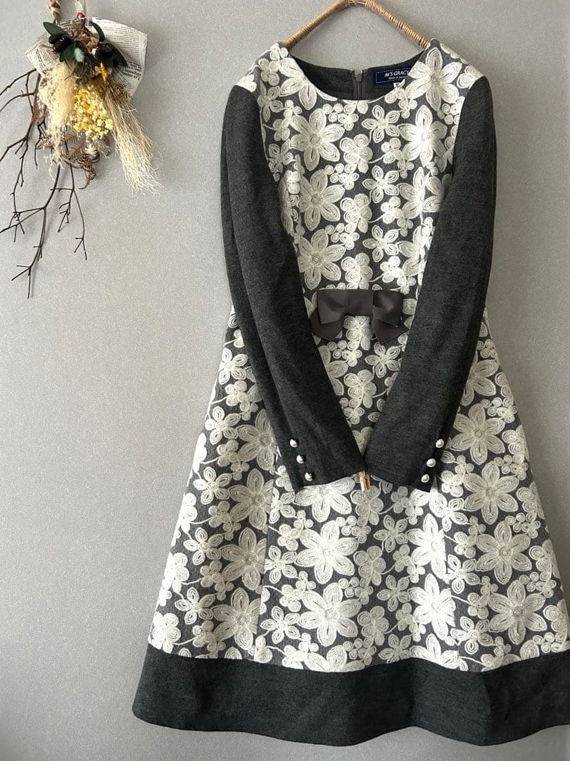 【han-mouco様リクエスト】美品✨エムズグレイシー ワンピース リボンつき