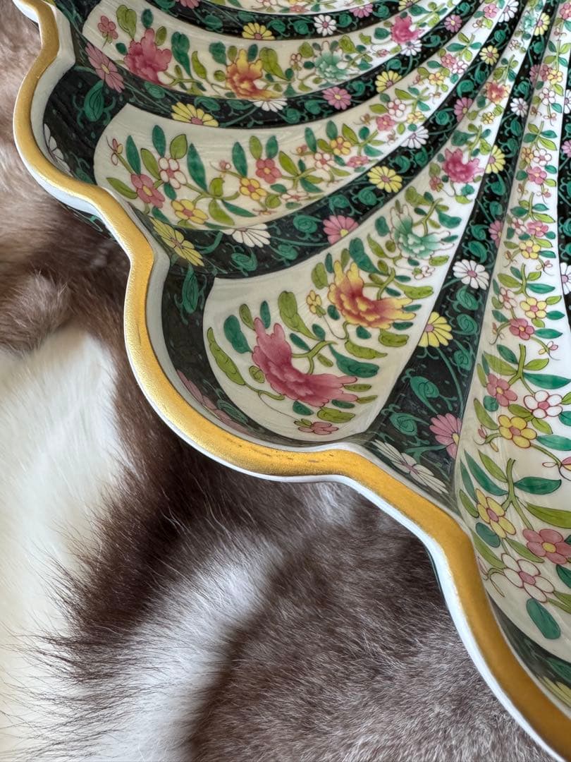 HEREND ヘレンド　西安の黒　41cm脚付き貝形大鉢シェルトレイ　マンダリン