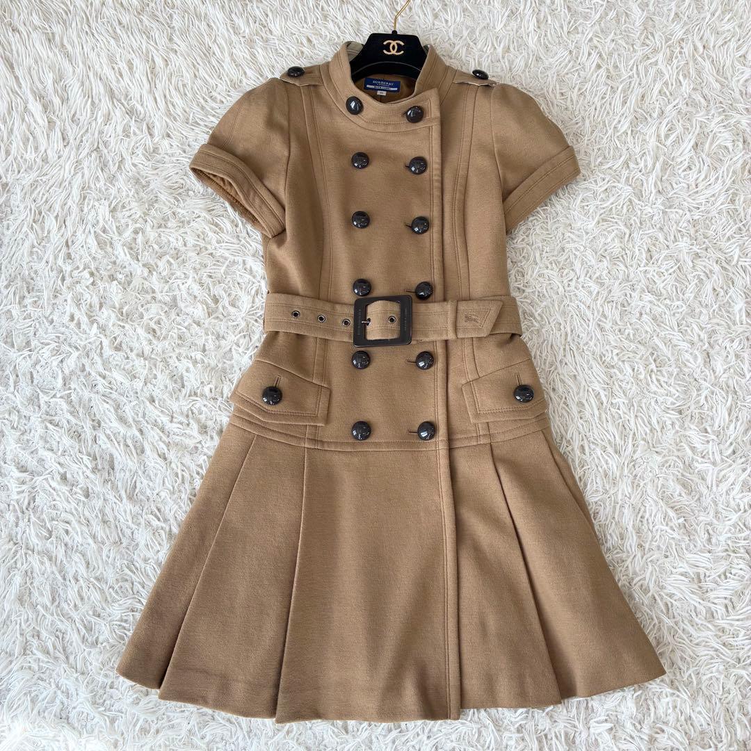 バーバリーブルーレーベル ウール ワンピース コート ノバチェック キャメル