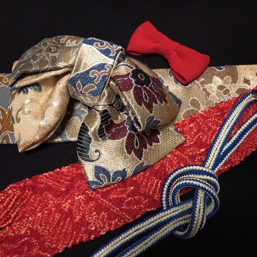 ＊ 市松人形 12号 アンティーク 黒留袖 着物 帯 ＊ 留袖 大正