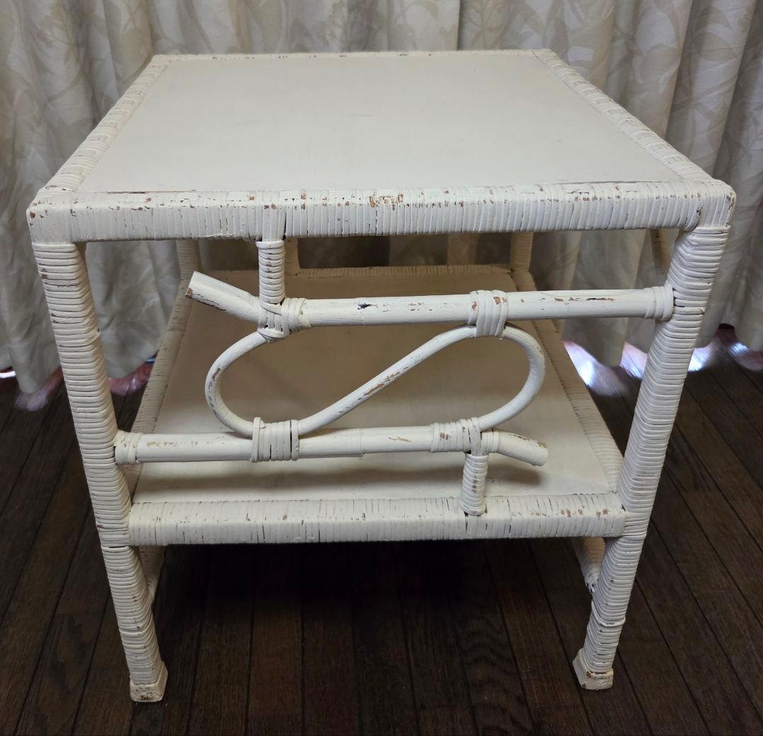 昭和レトロ/籐 ラタン/ラック 棚/シャビーペイント/ホワイト 白/アンティーク
