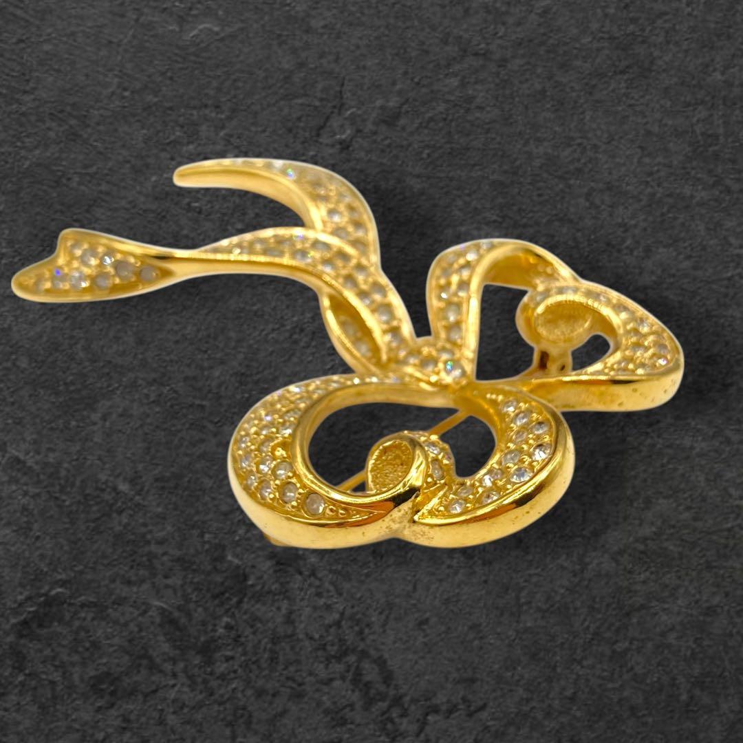 Dior リボンブローチ ゴールド×ラインストーン351