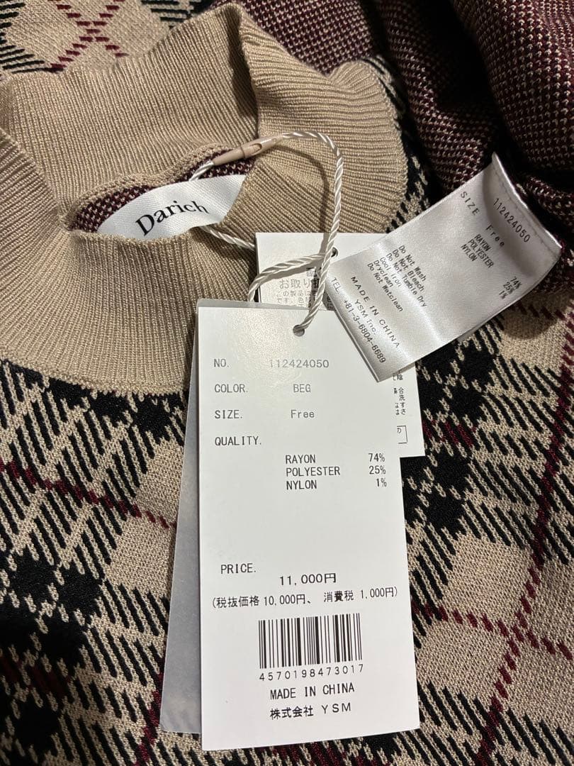 Darichダーリッチ チェックジャガードノースリニットミニワンピース BEG