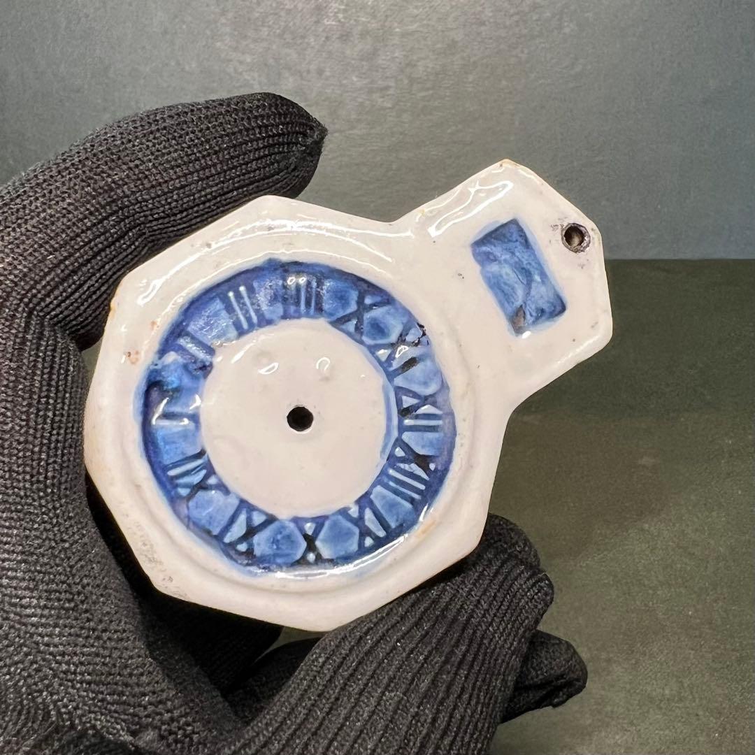 明治-大正期 八角形 時計文 水滴◎染付 書道具 古道具 時代物骨董◎古道具庵々