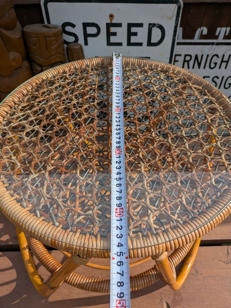 ビンテージ オールド ラタン ガラステーブル コーヒーテーブル